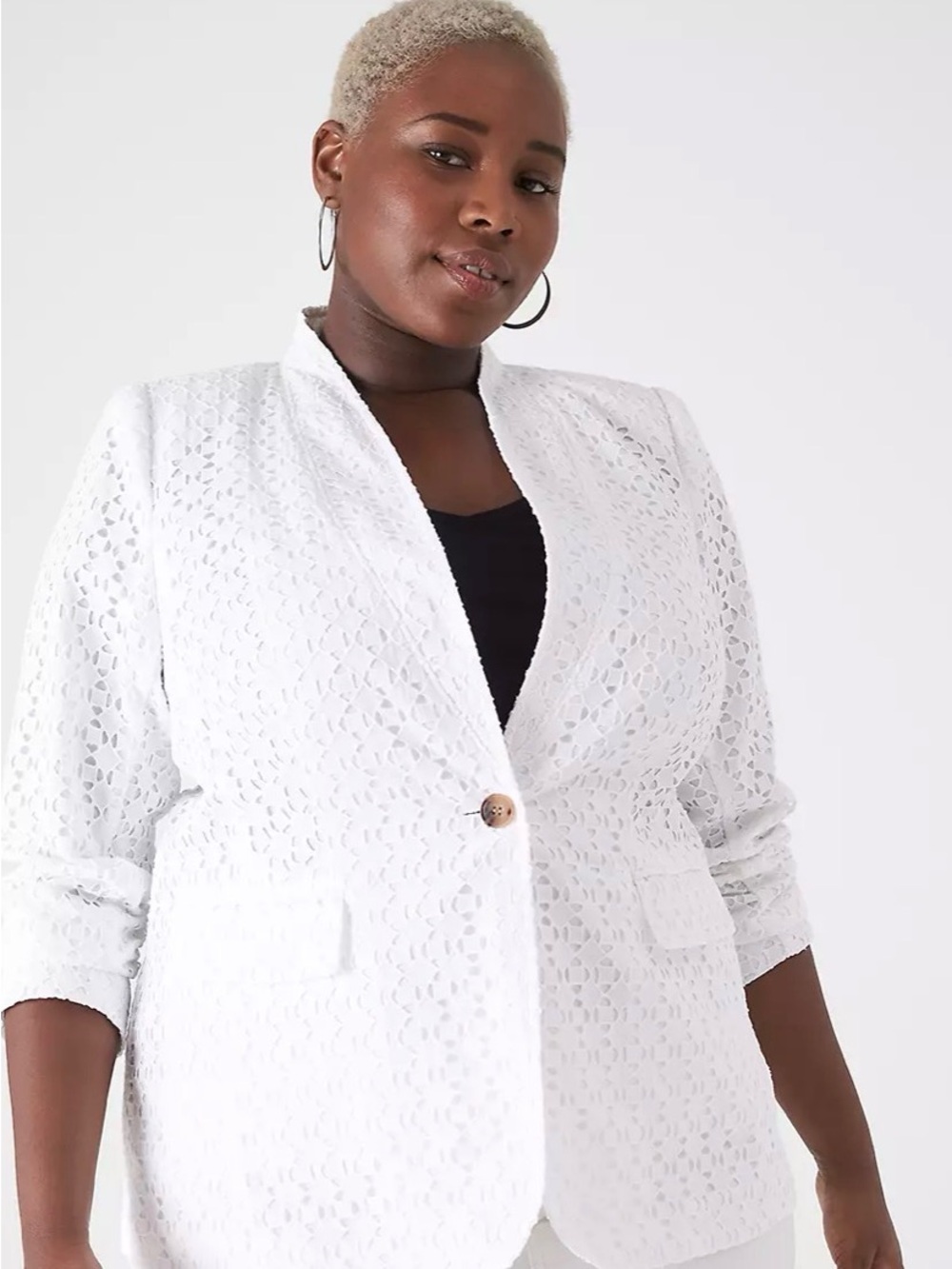 Lane Bryant White Lace One-Button Blazer